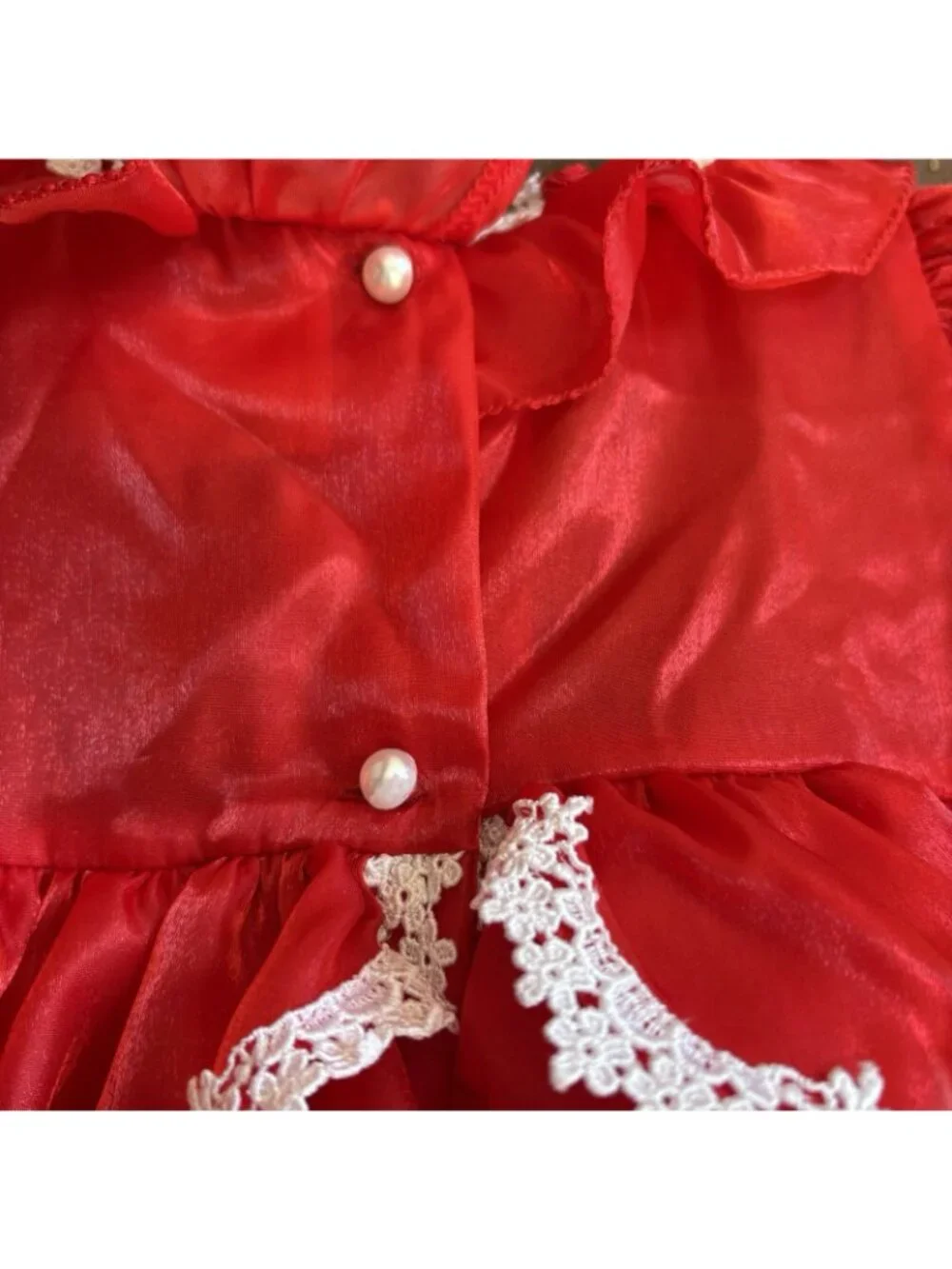VTG Red White Lace Tiered Full Circle Pageant Ruffle Dress 24M Lace Me Fancy